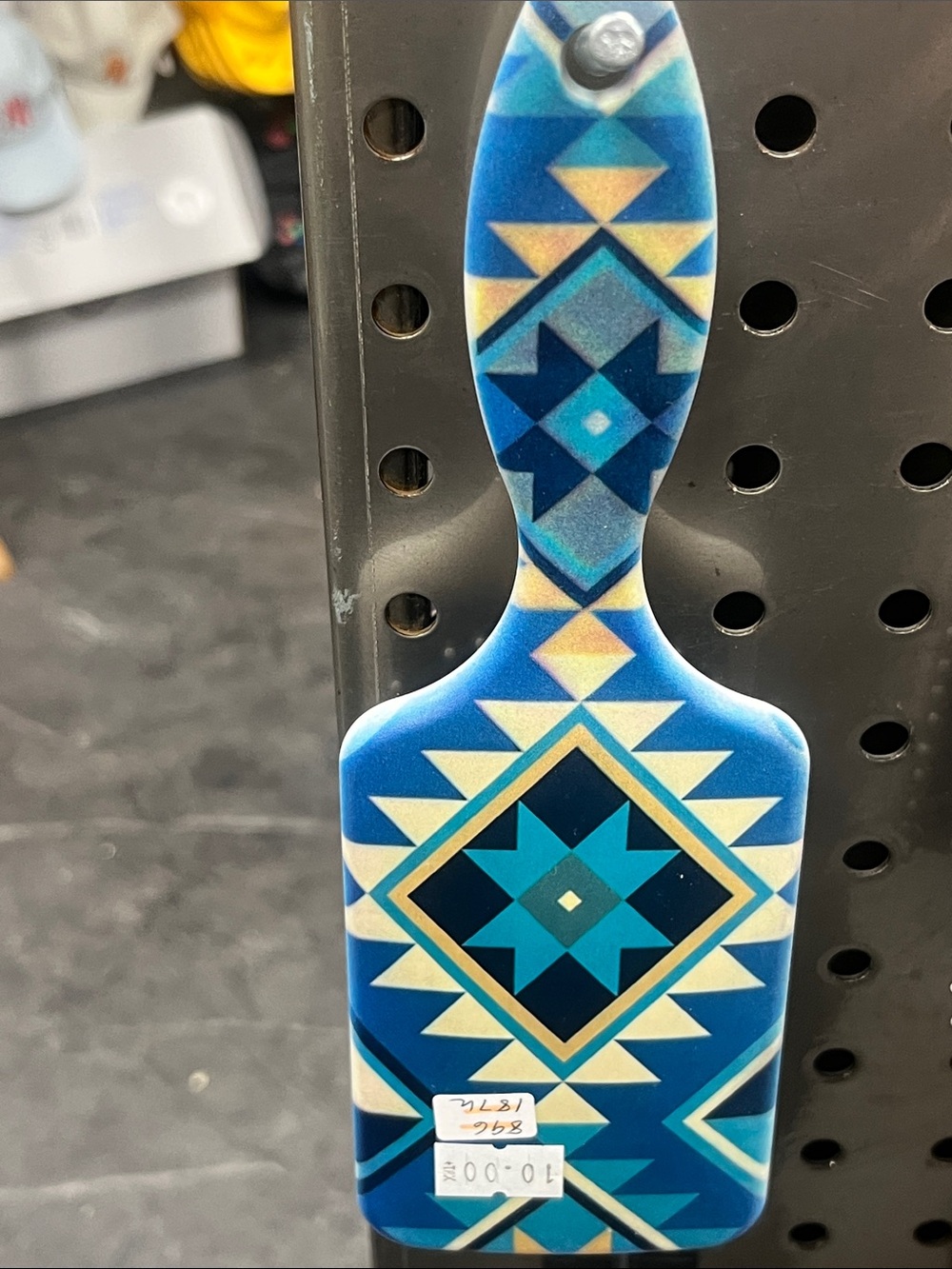 Blue Geometric Paddle Brush